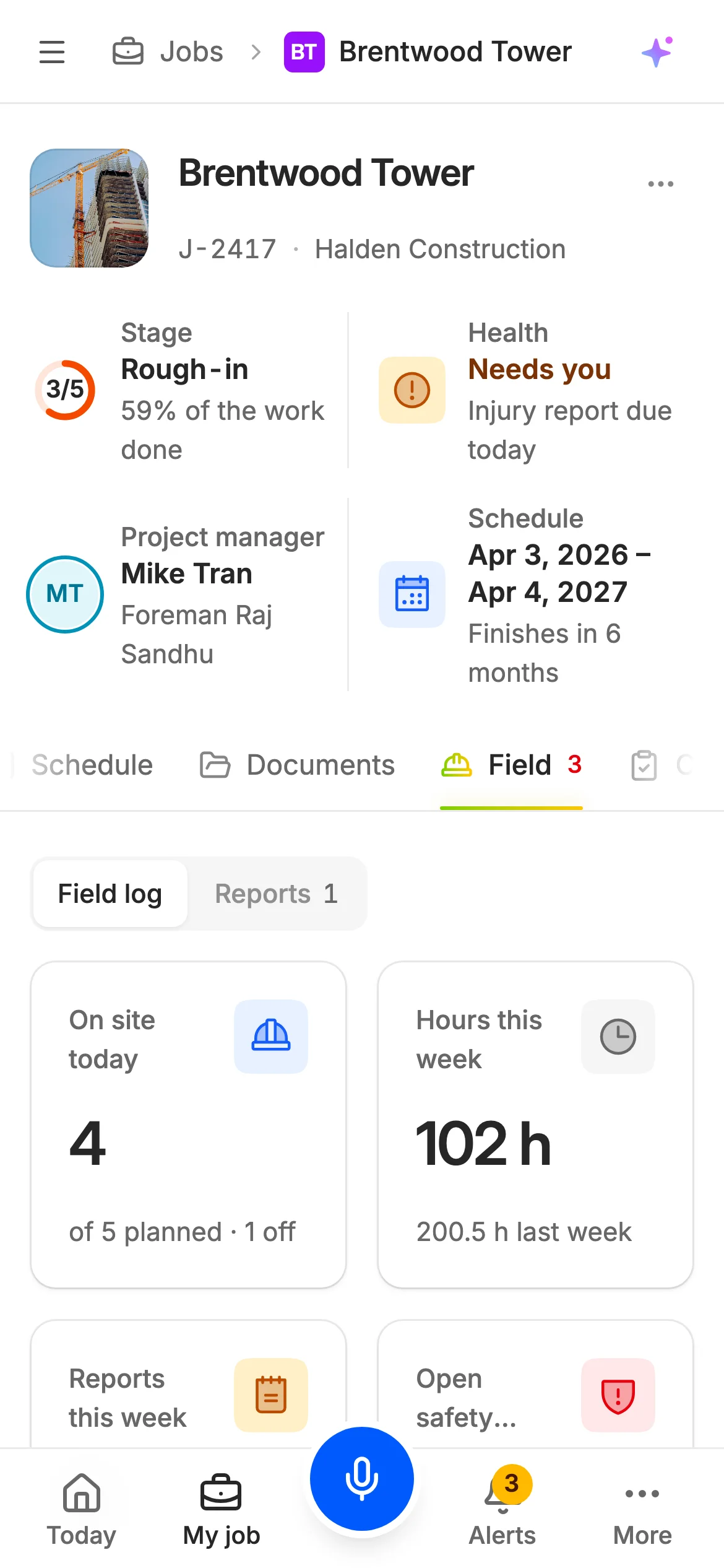 The job's Field tab on a phone.